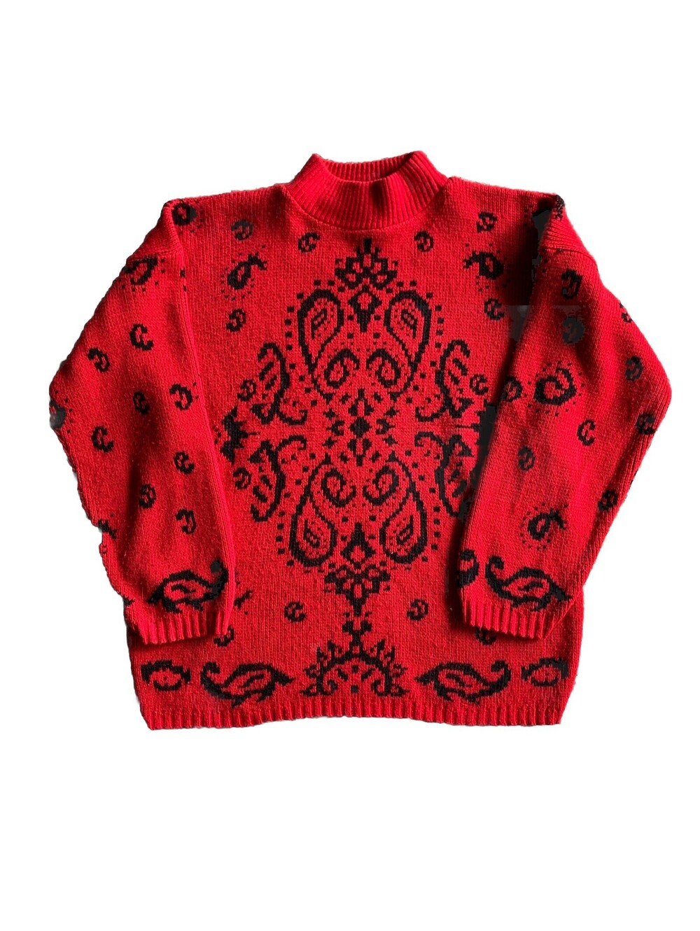 Private Eyes Red & Black Abstract Print Women’s Medium USA Made Vintage Sweater